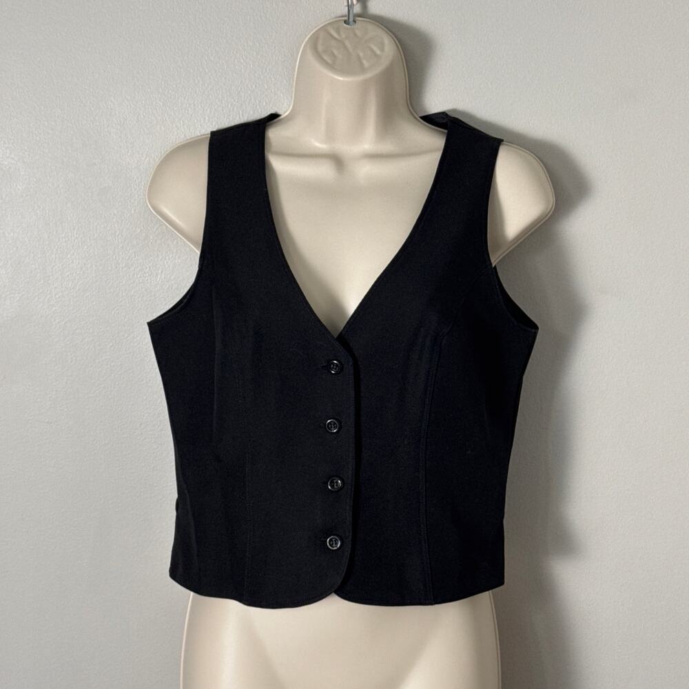 Vintage Womens College Town Black‎ Button Front Vest Size 11/12 Academia 70s